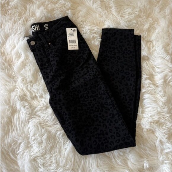 Rewash Denim - REWASH Black Velvet Leopard High Rise Slim Fit Jeans